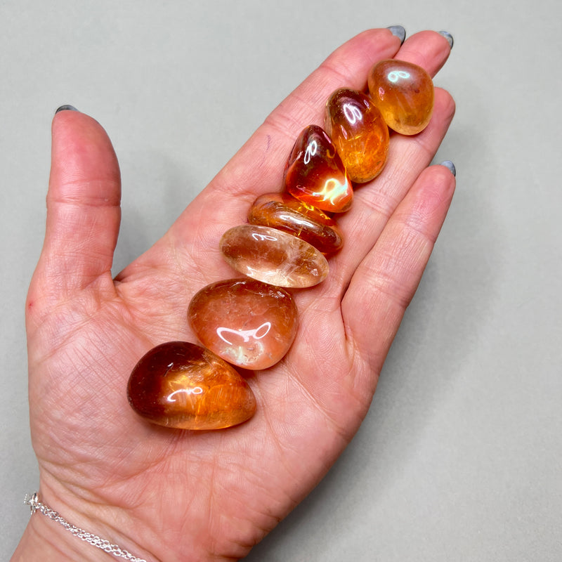 Orange Aura Coated Quartz Tumbled Stones - The sacral chakra activator