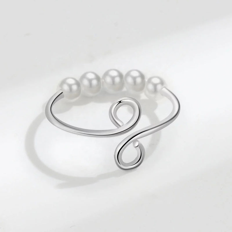 Sterling Silver Adjustable Worry Ring (Pearl Bead)